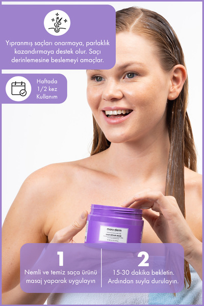 Maru.Derm Saç Maskesi | Saç Onarıcı Saç Maskesi 300 ml | Yıpranmış Zayıf Saçlar | Vegan