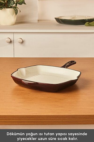 Karaca Heritage Cast Iron Enameled Grill Pan 26 cm Red