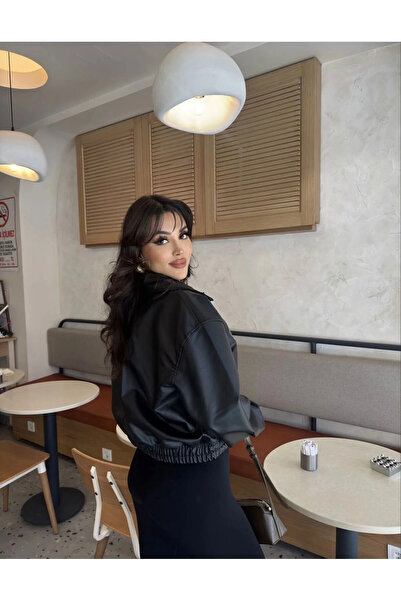 MODA Dámská černá kožená bunda Bomber Kožená bunda Bomber