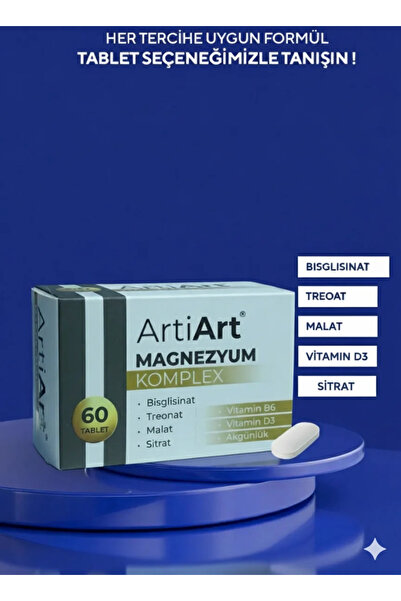 ArtiArt magnezyum (Bisglisinat Treonat Malat Sitrat) Vitamin B6 Vitamin D3 Ak...