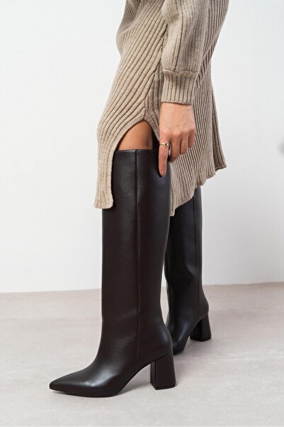 NİŞANTAŞI SHOES Alitzel Brown Matte Pointed Toe Women's Heeled Boots