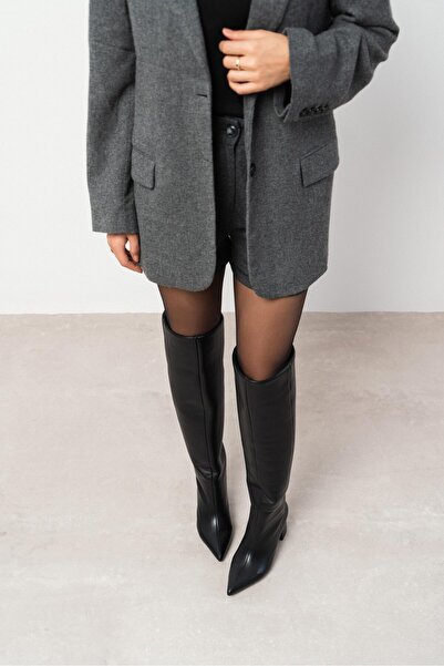 NİŞANTAŞI SHOES Olivia Black Matte Pointed Toe Women's Heeled Boots