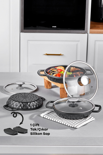 Taç Bella Cast Glass Covered 3-Piece Sauce Set 18-20-22 cm