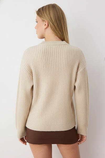 Trendyol Collection Stone Soft Textured Button Detailed Knitwear Cardigan Twoaw26Hi00093