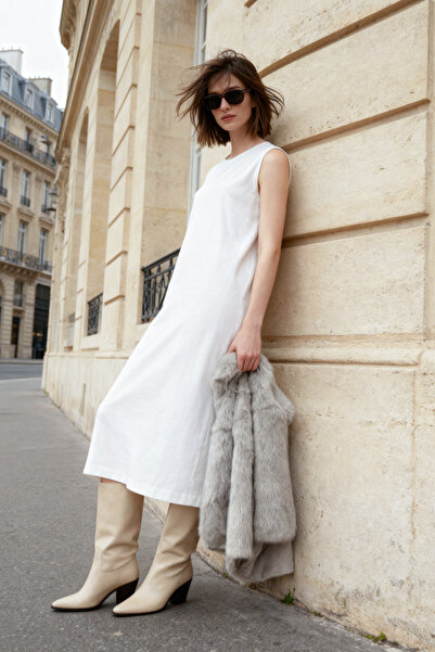 Trendyol Modest White Sleeveless Long Lining Lingerie Dress Tctss21Uk0034