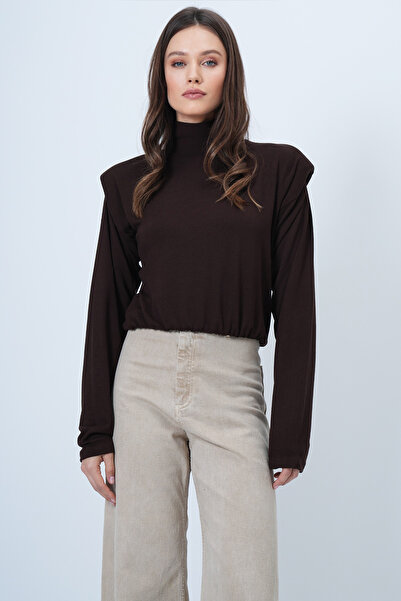 Trend Alaçatı Stili Women's Bitter Brown Half Turtleneck Padded Blouse Alc-X14665