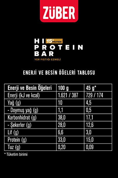 Züber 45g High Protein Peanut Butter Bar - X 3 Pieces