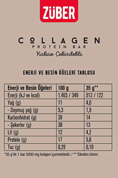 Züber 4 Collagen Protein Bars - 35 gr with cocoa