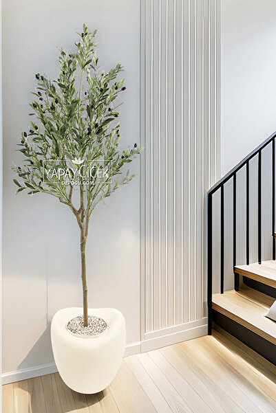 Yapay Çiçek Deposu Yapay Ağaç Dinazor Yumurtası Saksıda Zeytin Ağacı 195 cm Krem