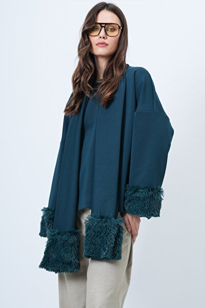 Trend Alaçatı Stili Дамска блуза от трико в цвят петролно зелено с шал и плюш...