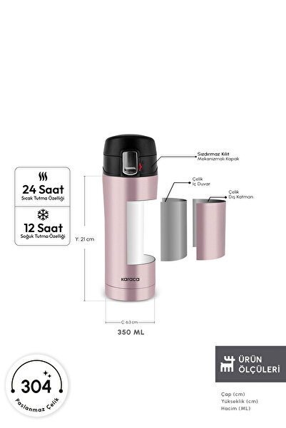 Karaca Rose Gold 350 ml Pluton Steel Leakproof Thermos
