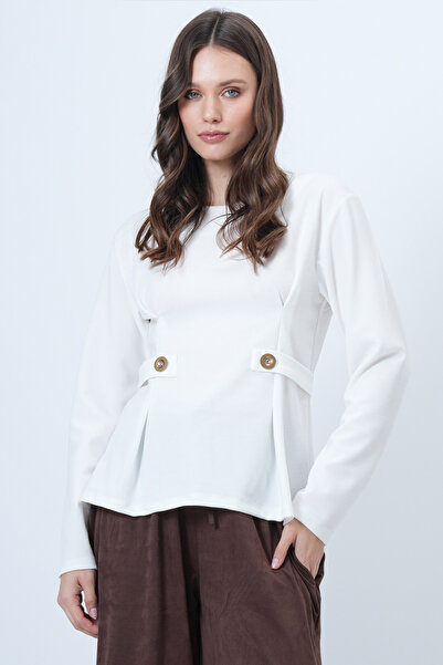 Trend Alaçatı Stili Women's Ecru Wide Collar Blouse with Pin and Button Detail Alc-X14701