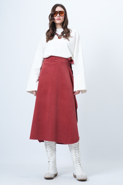 Trend Alaçatı Stili Fusta asimetrică pentru femei, cu croială șireturi în talie, ALC-X14690