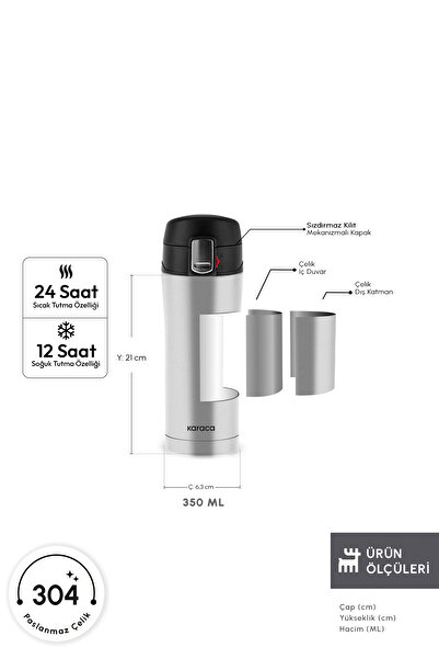 Karaca Pluton Steel Leakproof Thermos 350 ml Inox