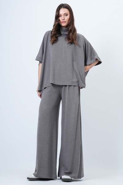 Trend Alaçatı Stili Nerzfarbener Rollkragenmantel und Hose mit doppelten Taschen für Damen, Set ALC-X14670