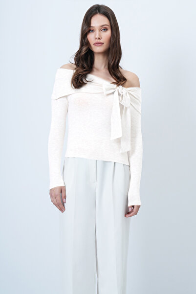 Trend Alaçatı Stili Women's Ecru Carmen Collar Bow Tie Knitted Blouse Alc-X14558