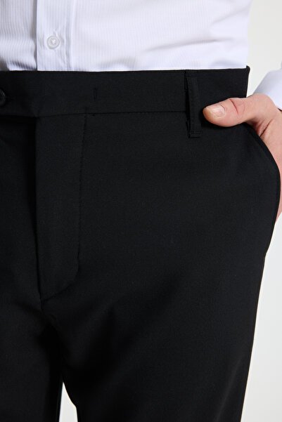 Tudors Men's Slim Fit Slim Cut Stretch Side Pocket Ankle Length Canvas Cut Black Trousers