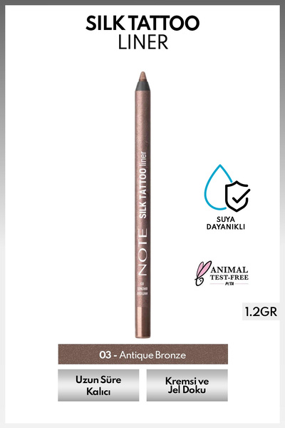 NOTE Silk Tattoo Liner Suya Dayanıklı İpeksi Jel Göz Kalemi - 03 Antique Bronze - Bronz (Işıltılı)