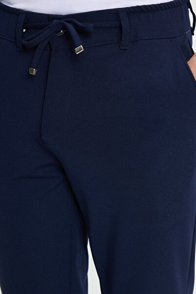 Tudors Men's Slim Fit slim fit navy blue pants with elastic waist and lace detail