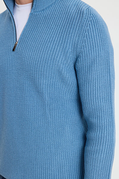 Tudors Ανδρικό πλεκτό πουλόβερ με λεπτή εφαρμογή με φερμουάρ Indigo Stand Collar