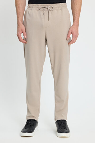 Tudors Men's regular fit classic cut beige jogger pants with elastic waist and laces