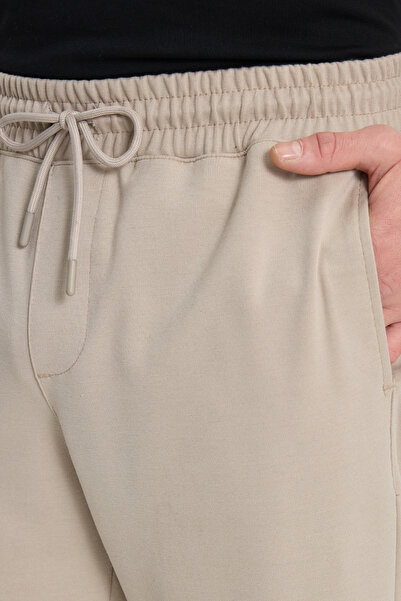 Tudors Men's regular fit classic cut beige jogger pants with elastic waist and laces