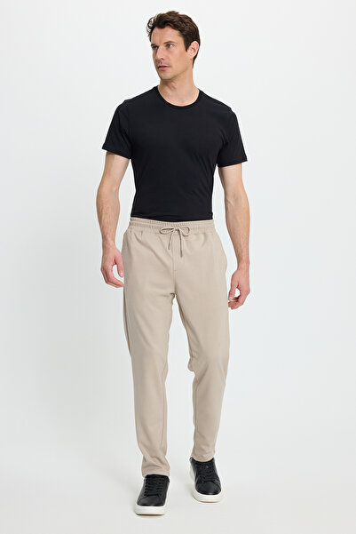 Tudors Men's regular fit classic cut beige jogger pants with elastic waist and laces