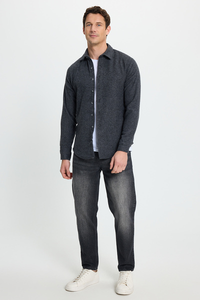 Tudors Men's Slim Fit Slim Fit Long Sleeve Solid Winter Lumberjack Dark Gray Shirt