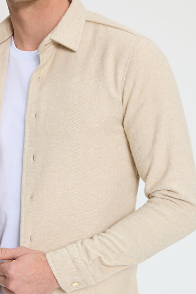 Tudors Men's Slim Fit Slim-Fit Long Sleeve Solid Winter Lumberjack Beige Shirt