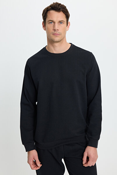 Tudors Men's Relax Fit Cotton 2 Thread Soft Textured Crew Neck Black Tracksuit Set