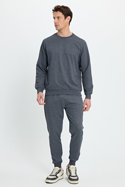 Tudors Men's Relax Fit Cotton 2 Thread Soft Textured Crew Neck Smoked Tracksuit Set