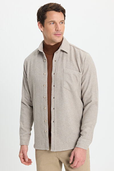 Tudors Men's regular fit classic cut dark mink lumberjack shirt with flat pockets