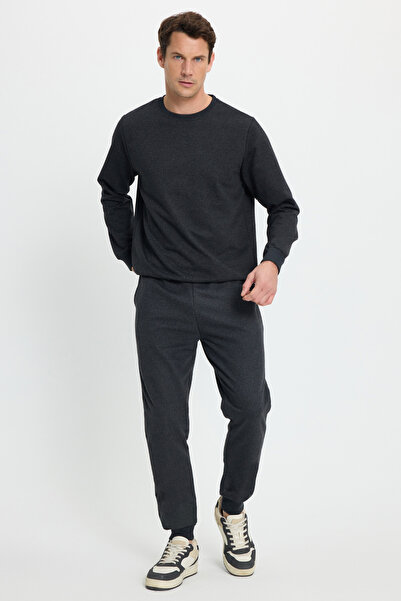 Tudors Men's Relax Fit Cotton 2 Thread Soft Textured Crew Neck Anthracite Tracksuit Set