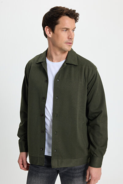 Tudors Men's Relax Fit Comfortable Cut Buttoned Side Pocket Knitted Dark Green Jacket Shirt