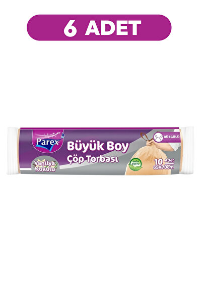 Parex Büzgülü 10'lu Çöp Torbası Vanilya Kokulu Büyük Boy 65 x 70 cm Altılı Paket