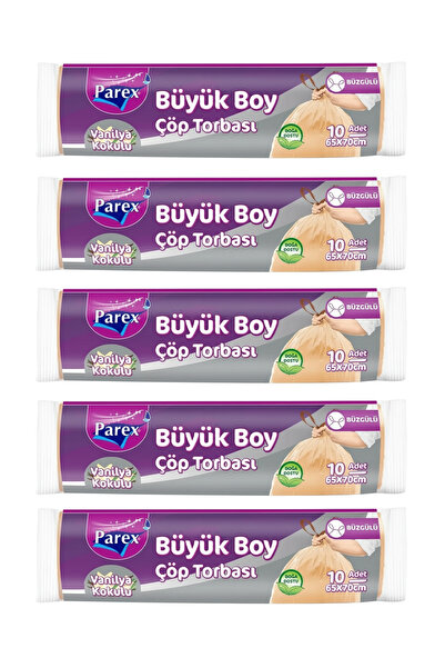 Parex Büzgülü 10'lu Çöp Torbası Vanilya Kokulu Büyük Boy 65 x 70 cm Beşli Paket