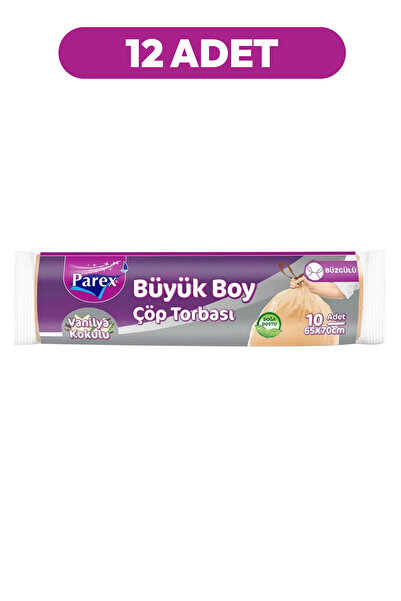 Parex Büzgülü 10'lu Çöp Torbası Vanilya Kokulu Büyük Boy 65 x 70 cm Onikili P...