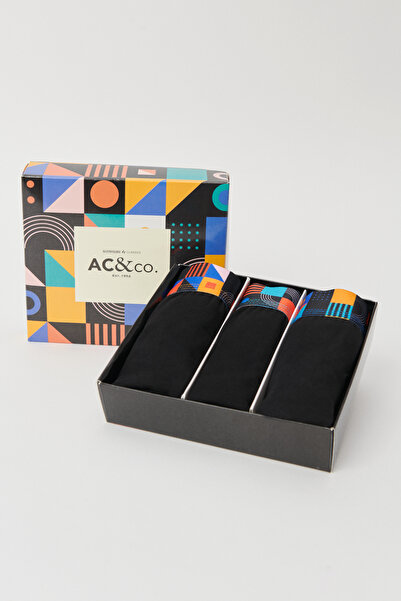 AC&Co / Altınyıldız Classics Men's Premium Cotton Black 3-Piece Flexible Boxer Pack with Special Gift Box (Groom's Box) Dowry Set