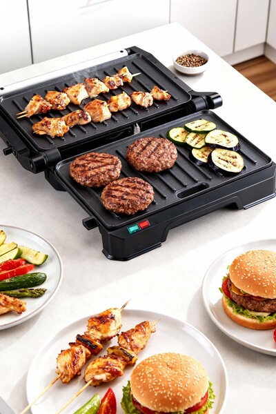 Kiwi Ksm-2444 Paslanmaz Çelik Gövdeli 180 Derece Açılabilen Izgara ve Tost Makinesi