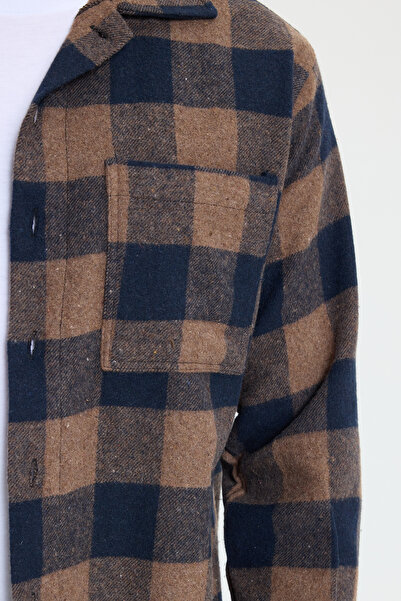 Tudors Cămașă pentru bărbați, cu mânecă lungă, cu model în carouri, cu buzunare, cu guler în carouri, pentru iarnă