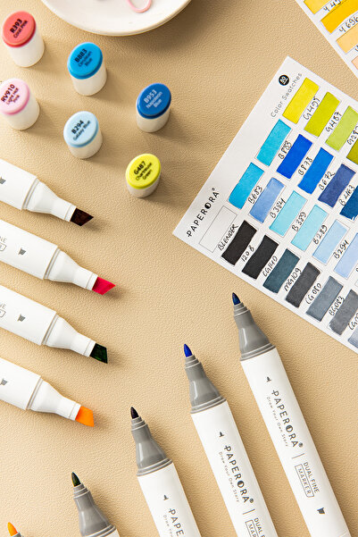 PAPERORA 80'li Çift Uçlu Alkol Bazlı Marker Kalem Seti – Fine + Chisel