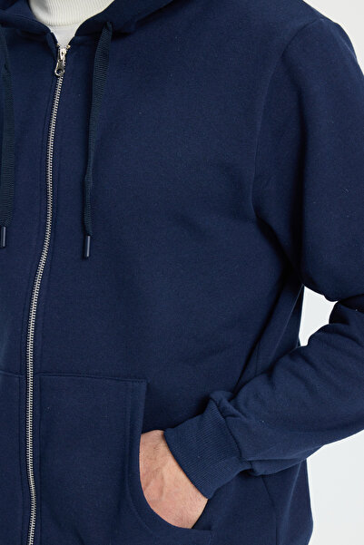 Tudors Unisex Relax Fit Comfortable Cut Cotton Fleece Inside Double Pockets Full Zipper Navy Blue K Hooded Sweatsh