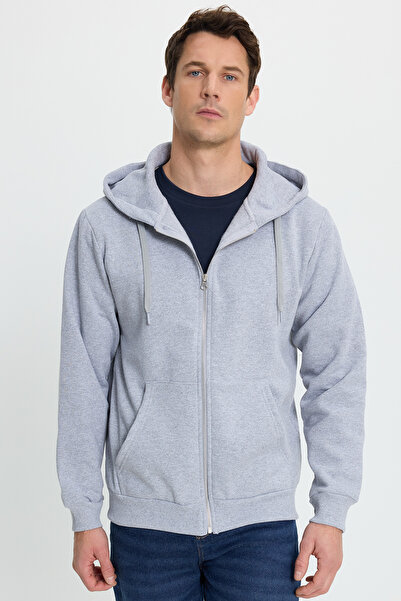 Tudors Unisex Relax Fit Comfortable Cut Cotton Fleece Inside Double Pockets Full Zipper Gray K Hooded Sweatshirt