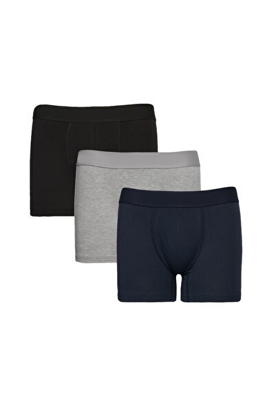 AC&Co / Altınyıldız Classics Men's Premium Cotton White-Navy Blue 3-Piece Stretch Boxer Pack (Groom's Bundle) Dowry Set