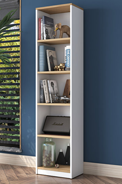 Rani Mobilya Rani Hc111 Bookcase with 5 Shelves Study Room Library Modern Wall Shelf White - Basket Walnut