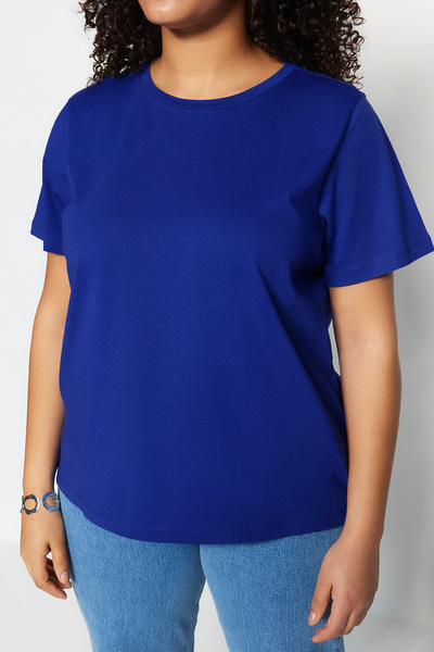 Trendyol Curve Saks Color Crew Neck 100% Cotton Plus Size T-Shirt - Tbbss22Ts0733