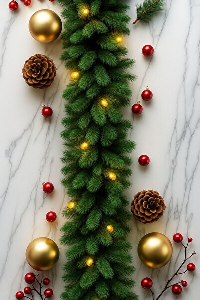 Waldern New Year's 160 cm Large Size Pine Garland Set with Lights Led