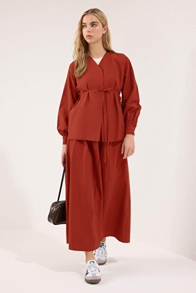 Trendyol Modest Dark Red Terrycotton Fabric Woven Bottom - Top Set Tctss25Us00051