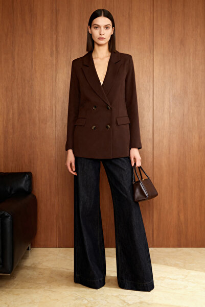 Trendyol Collection Σκούρο καφέ φόδρα με διπλό στήθος υφαντό σακάκι σακάκι TWOAW21CE0145