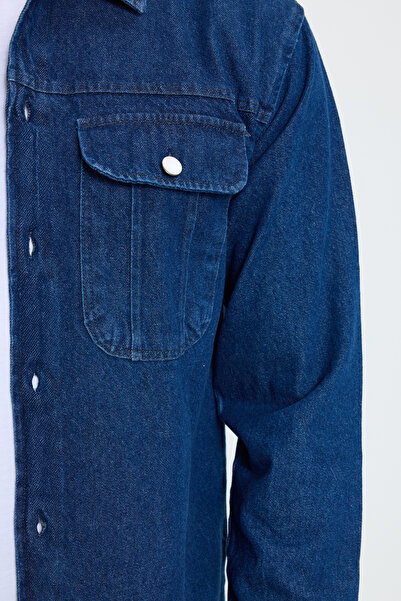 Tudors Унісекс Relax Fit Зручний крій Джинсовий куртка з капюшоном і двома кишенями Overshirt Куртка-сорочка